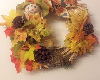 Scarecrow hay fall wreath