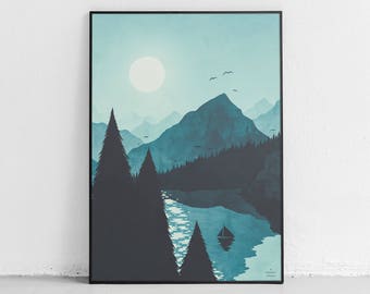 Modern Mountains Art Print Geometric Scandinavian Wilderness Contemporary Watercolour Digital Modern Mountains Art Print Geometric Scandinavian Wilderness Contemporary Watercolour Digital