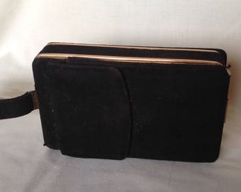 black suede effect clutch bag