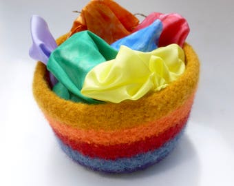 Play silks fairy silks felted bowl set Waldorf inspired Rainbow