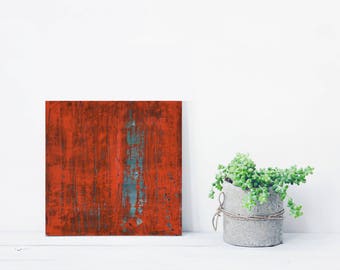 ORIGINAL Abstract Painting "Coquelicot" by Lisa Carney, Textured Acrylic, Modern Abstract Art, Minimalist, Reductive, Small, Orange, green
