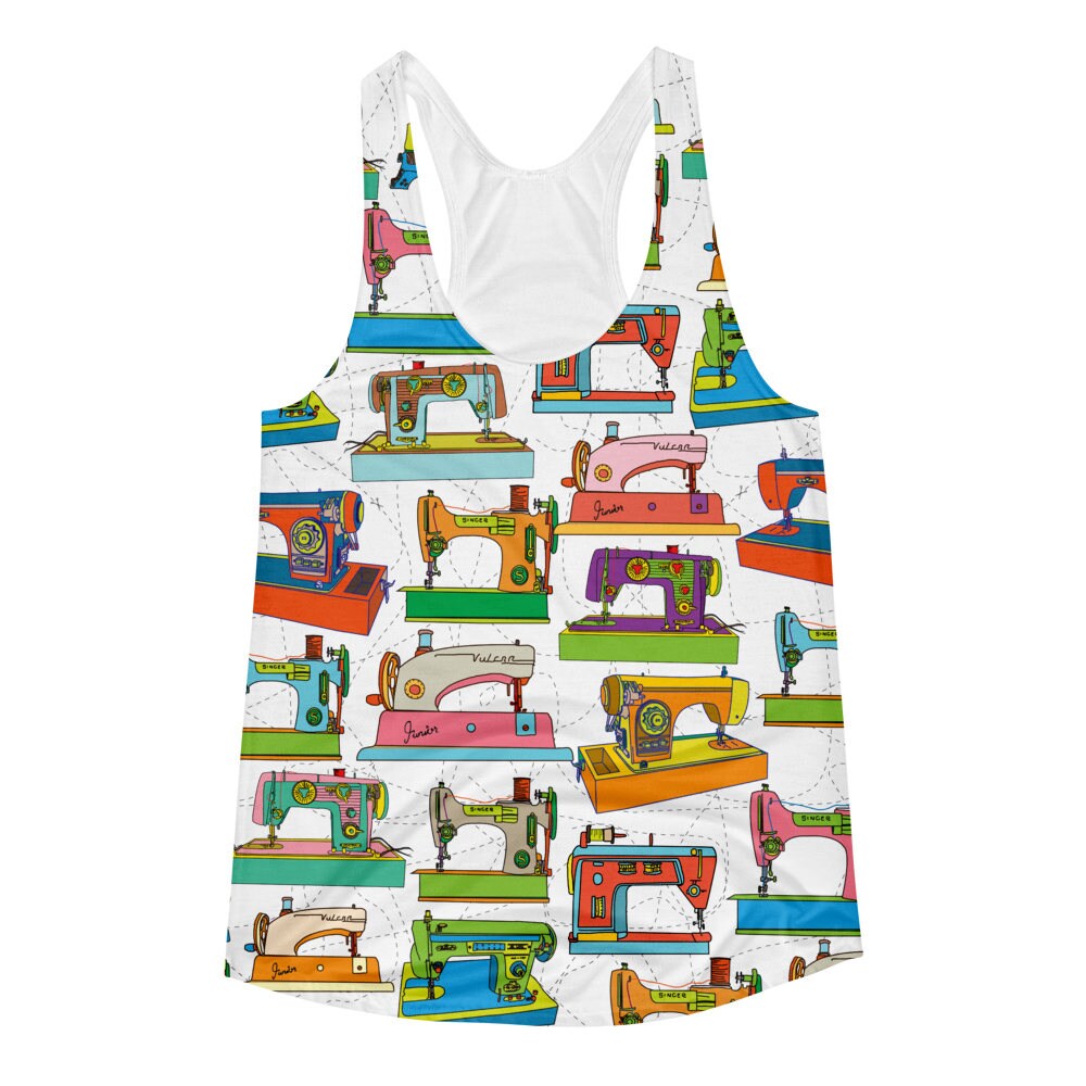 Printed vintage sewing machines tshirt for women