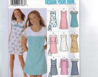 Kids Sewing Pattern Simplicity 5234 Girls A Line Dress and Purse Size 8 10 12 14 16 1/2 Half Size UNCUT