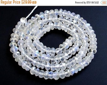 50% Off Sale Blue Flashy Rainbow Moonstone Micro Faceted Rondelles Length 14 Inches Size 3.5mm