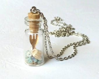 Inspired Disney Little Mermaid Glass Bottle Jar Necklace - Ariel Beach Ocean Sea - One of a Kind!