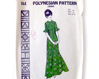Vintage Sewing Pattern / Polynesian Pattern 161 / Lanui / Maxi-Dress / Tiki Oasis Caftan / Flared Back Skirt