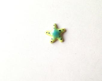Miniature Ceramic Starfish, yellow, light blue, mini, small, tiny, little, miniature, ceramic animal, tiny animal, decoration, mini animal