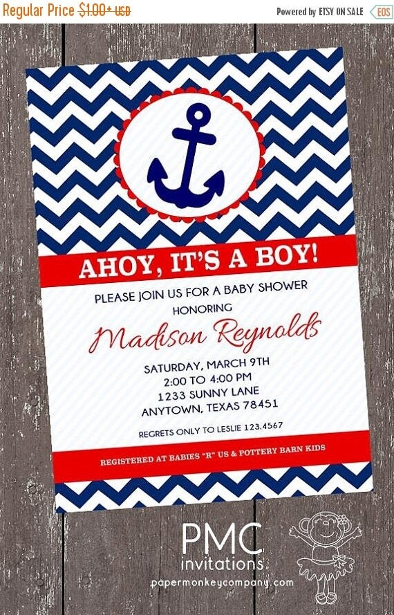 SALE Chevron Nautical Baby Shower Invitations - 1.00 each with envelope Il_570xn