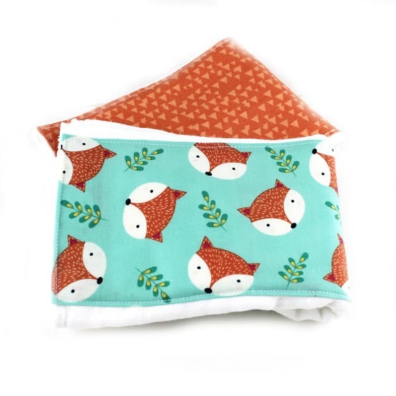 Burp Cloths -Foxes Burp Cloth - Boy Animal Burp Cloths - Orange Blue Diaper Burp Cloth // Baby Shower Gift // Fox Burp Cloth