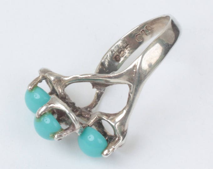 Modernist Simulated Turquoise Sterling Ring Mexico Mexican Vintage Approximately Size 6 3/4