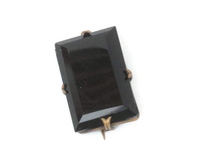 Victorian Black Glass Mourning Pin Faceted Rectangular Vintage Antique