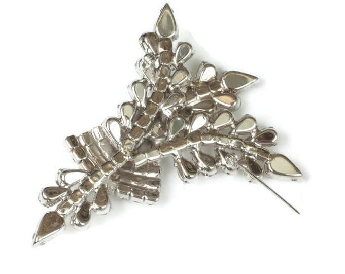 Vintage Clear Rhinestone Statement Brooch Layered Large Unusual Design