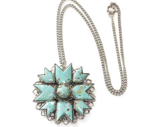 Faux Turquoise Pendant Necklace Southwestern Style Vintage