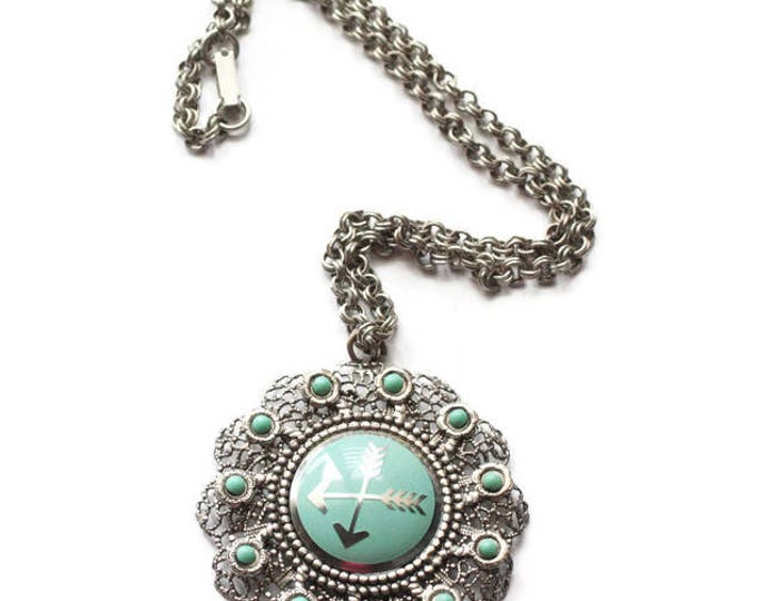 Faux Turquoise Necklace Crossed Arrow Design Southwestern Festival Boho Vintage