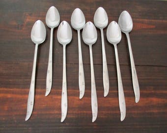 Mid Century Modern Iced Tea Spoons, Vintage First Star Japan Dorzel Stainless Steel by Hull, Set of 8 Parfait Spoons, Atomic Age Flatware
