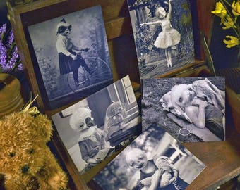 Set of 5 original Postcards - Mini Print Set birds rabbit creatures fantasy old portraits dolls