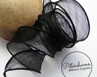 Hand Rolled Sinamay Ribbon Trim for Millinery, Hat Making & Fascinators - Black