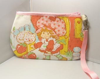 Strawberry Shortcake Wristlet / Pouch -- Handmade Vintage 80s American Greetings