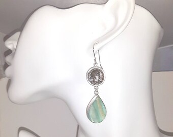 CONSTANTINE Ancient Roman Coin 925 Silver Roman Glass Earrings