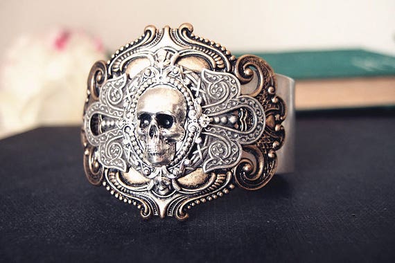Gareth No.2-- Man/unisex gothic skull sturdy brass cuff/bangle by UpBrass steampunk buy now online