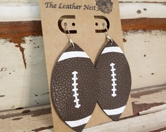 Leather Earrings, Leather Jewelry, Football, Sports, Brown, Statement Earrings, 100% Leather, Lightweight,Leaf Shaped, NFL