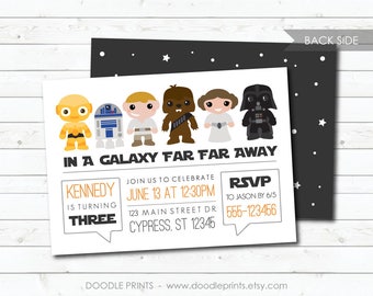 Star Wars Birthday Invitation, Vader Chewbacca R2D2 C3PO Invitation, Custom Digital Printable Invitation Party, Galaxy Far Away 5x7" 4x6"
