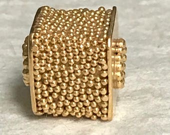 1 Large Gold Vermeil Bead - Carpet Granulated Cube Bead - 10.25mm - Square Focal Points - Oakhill Silver Supply S25