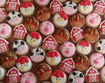 Barnyard animal cookies - MINI farm animal cookies - barn cookies - 2, 3, or 4 dozen decorated cookies - birthday cookie favors
