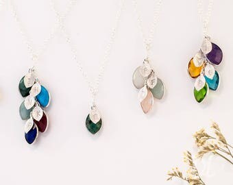 Custom Birthstone Necklace, Family Tree Necklace, Initial Necklace, Charm Necklace, Gift Idea, Sterling Silver Necklace, Unique Gift
