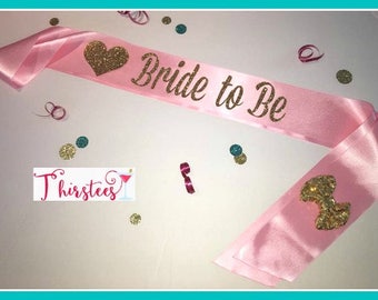 Ready 2 Ship Bride to be sash Gold Glitter Bride Sash Party Sash blush and gold bride sash bridal shower sash bachelorette party sash bridal