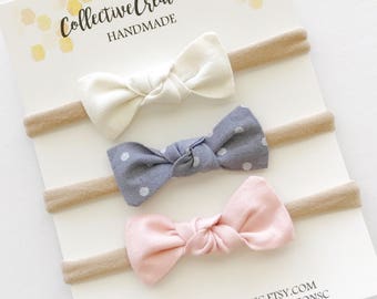 Bow Baby Headbands - Small Knot Bow Headbands or Clips - Set of Small Bow -Mini Knot Bow Set - Newborn Bows - Tiny Baby Bows - Knot Bows