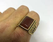 Vintage 1980's Gothic Gold Finished Genuine Red Carnelian Men's Ring
