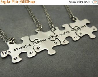 ON SALE Its always better when were together, personalized puzzle pieces necklace set of 4, hand stamped stainless steel, best friends, sist