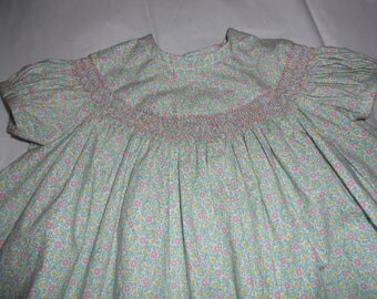 Size 6 Months, Handsmocked Baby Girld Soft Green Dress