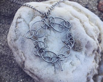 Silver Necklace, Steel Pendant, Wire Pendant, Wire Wrap Pendant, Silvertone Necklace, Wire Formed Necklace, Wirework Jewelry