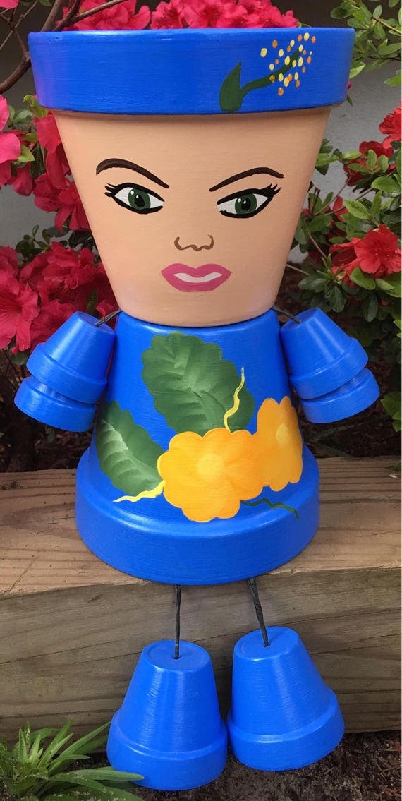 Sale Clay Flower Pot Girl Gift for her Flower Girl Outdoor