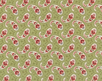 SNOWFALL PRINTS Moda by the half yard cotton quilt fabric CHRISTMAS small paisleys on green Minick and Simpson 14834-13