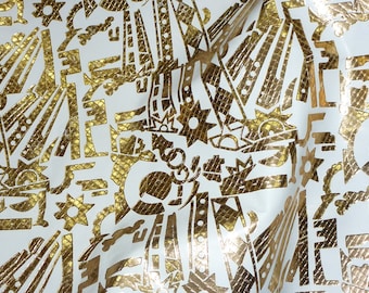 Leather CLOSEOUT 8"x10" Abstract Tool pattern GOLD metallic on WHITE Cowhide #261 1.5-2 oz / 0.6-0.8m PeggySueAlso™