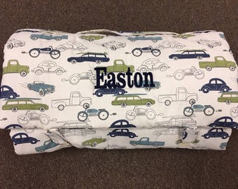 Nap Mat boys cars Navy with blue blanket