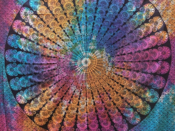 TIEDYE MANDALA BLANKET -Wall Hanging -Bohemian Throw- Hippie Blanket - Beach Towel- Mandala Throw- Cotton Blanket- Block print- Beach