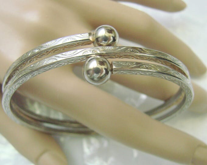 Victorian Revival Beautifully Engraved Silver Plate Cuff Bracelet / Vintage Jewelry