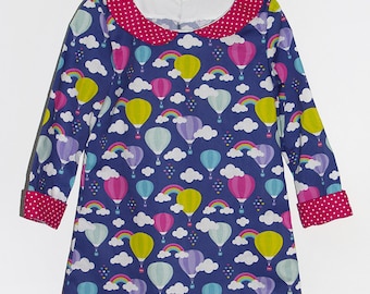 Hot air balloon dress in printed cotton and velvet dots