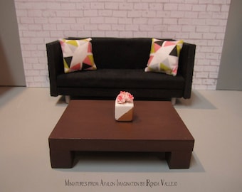 1:12 scale Modern Dollhouse Coffee Table in Espresso Brown