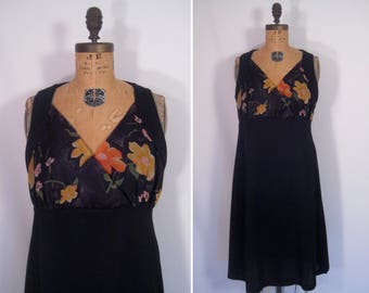 1970s black sleeveless summer dress • 70s black flower print sundress • vintage darn that dream day dress