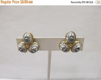 ON SALE Vintage White Plastic Scarab Earrings Item K # 2076