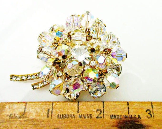 Juliana Flower Brooch - dangling Ice clear Crystal Rhinestone - D and E confirmed pin