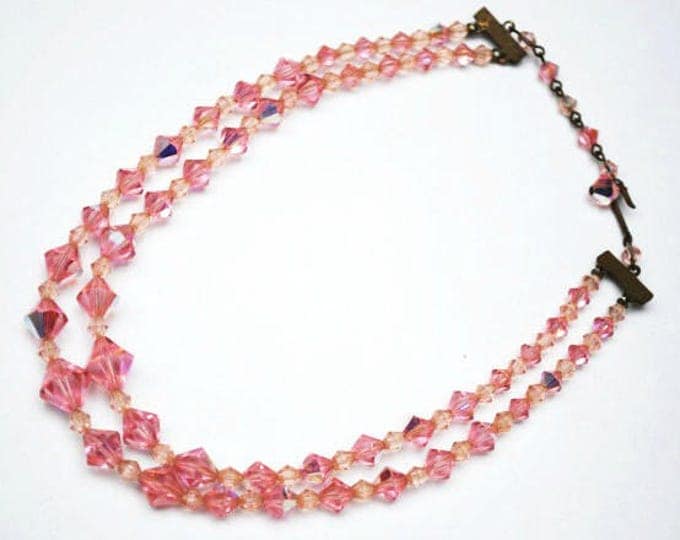 Pink Crystal Necklace - Graduated double strand - cut crystal glass beads