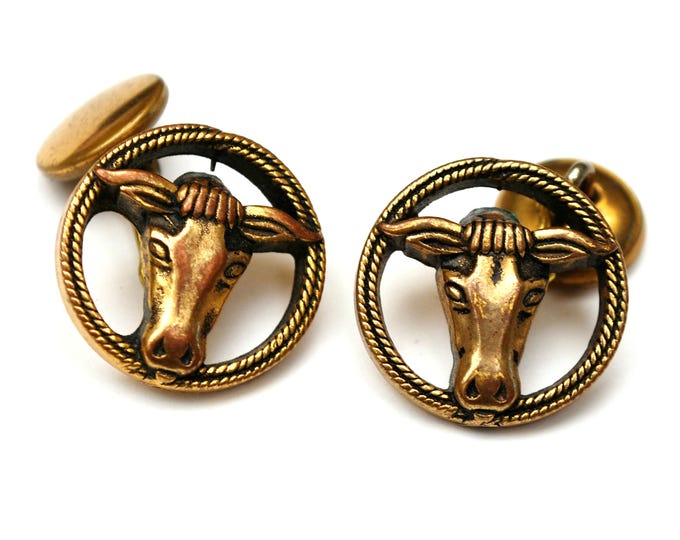 Gold Cow Cuff links -Brass golden - Bull cow head - Vintage cufflinks