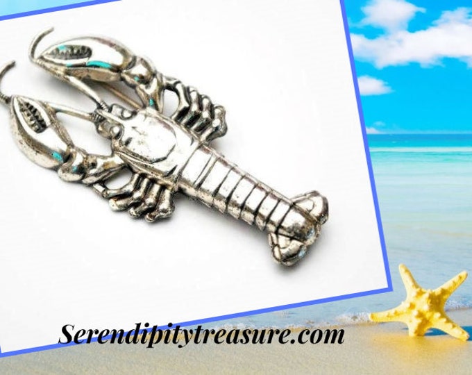 Sterling Lobster Brooch - Silver - ocean sea life - Crustation - figurine pin