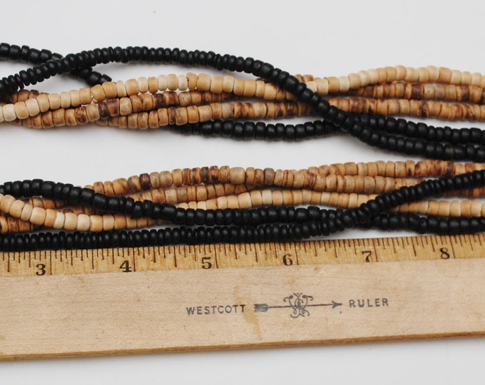 Twisted knot beaded necklace - Black wood - brown seed beads - Boho